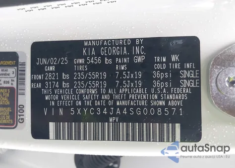 2025 Kia Ev6 Light Long Range z USA, uszkodzony, nr VIN 5XYC34JA4SG008571